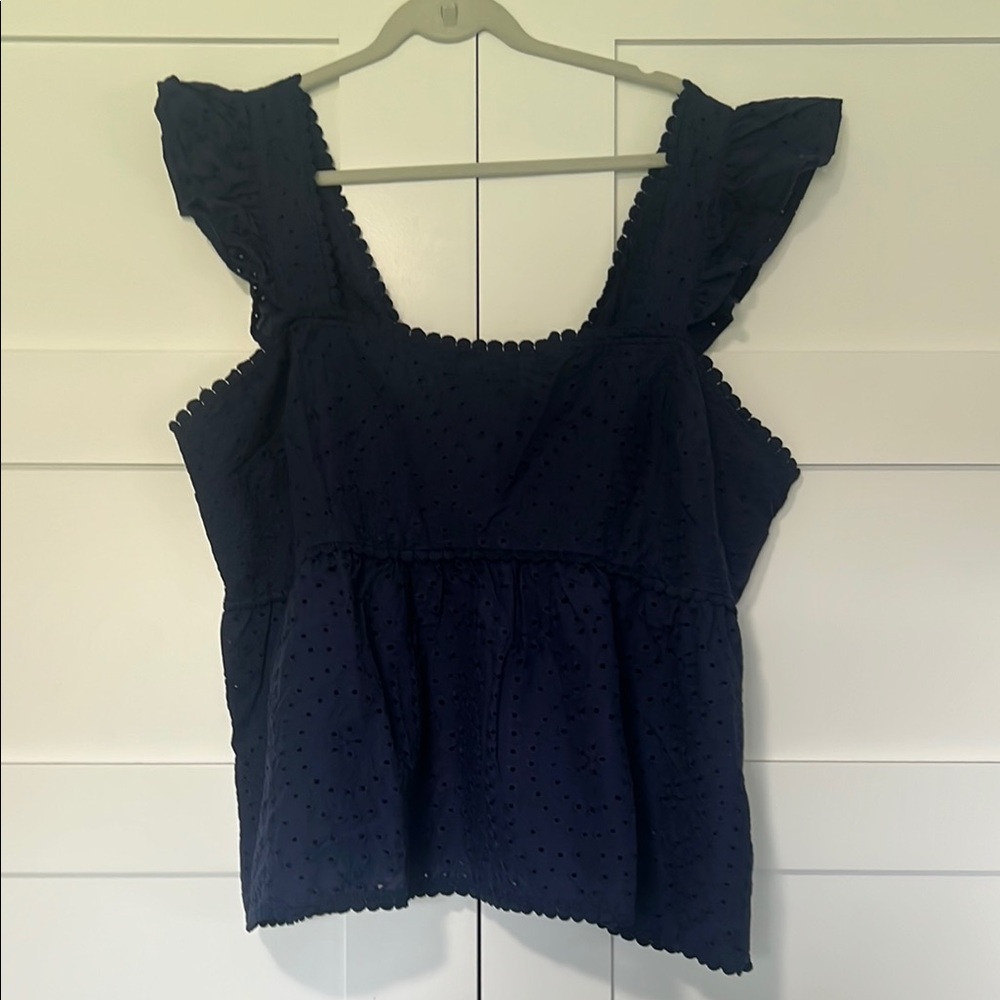 Torrid Navy Blue Ruffled Smocked Tank Top Blouse